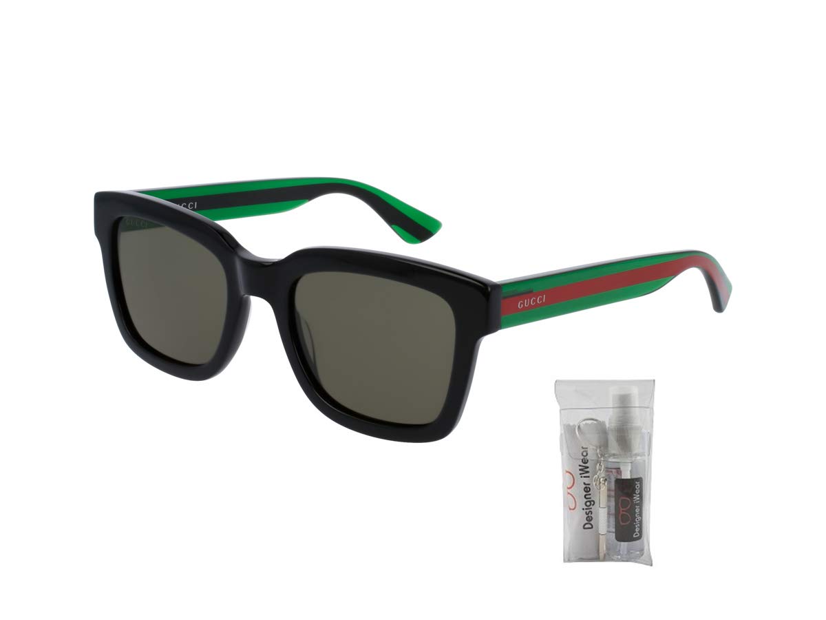 Gucci GG0001S 002 52M Black/Green/Green Rectangular Sunglasses For Men+ BUNDLE With Designer iWear Eyewear Kit