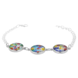 GlassOfVenice Murano Glass Millefiori Silver Disks Bracelet - Multicolor