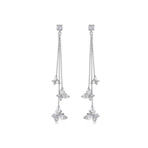 Zircon Butterfly Tassel Earrings for Women Long Colours Crystal Imitation Pearl Dangle Earrings Rhinestone Butterfly Drop Earrings (Silver)