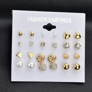 Ofeiyaa 57 Pairs Assorted Multiple Stud Hoop Earrings for Women Crystal Pearl Stud Earrings Set