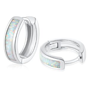 white gold plated fire opal bezel setting birthstone hoop earrings