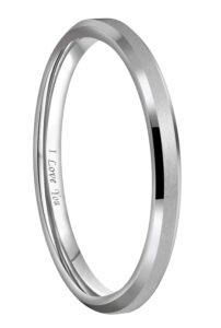 crownal 2mm thin silver tungsten wedding couple bands rings women matte brushed finish engraved i love you size 4 to 10 (2mm silver,6.5)