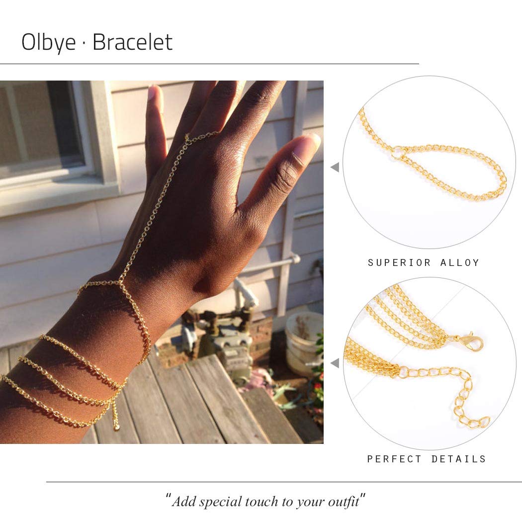 Olbye Finger Ring Bracelet Gold Slave Bracelet Hand Chain Ring Link Bracelet Everyday Jewelry for Women