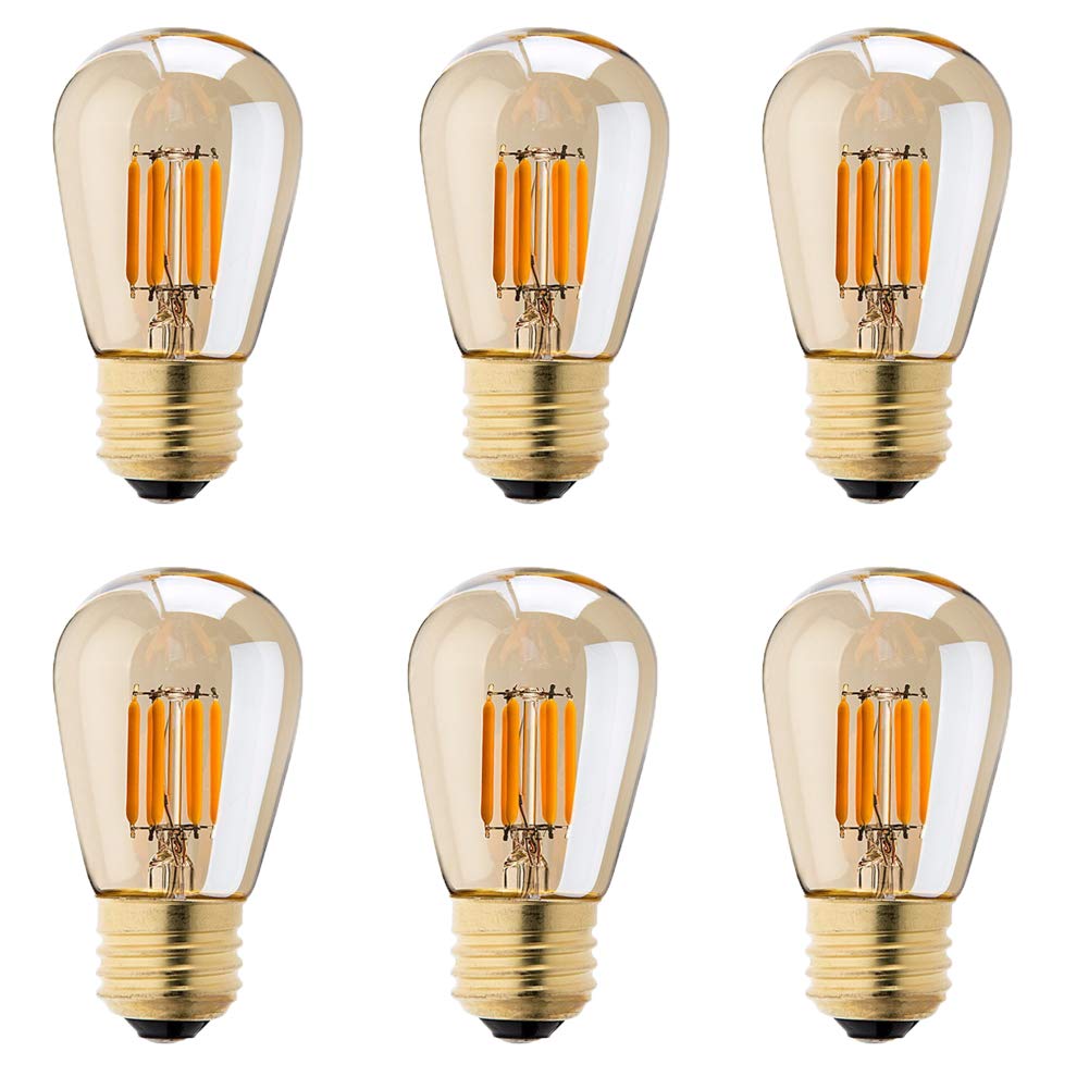 Lxcom Lighting 6 Pack Dimmable Vintage LED Edison Light Bulbs 3W Edison Light Bulbs 30W Equivalent Warm Yellow 2200K E26 E27 Medium Base ST45 Amber Glass Decorative Bulbs, AC110V