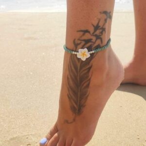 Boho Beaded Anklet for Women and Teen Girls, Unique Bohemian Turquoise and Sterling Silver Beaded Anklet with Hawaii Hawaiian Plumeria Flower, Handmade by Tribes