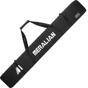 meralian padded ski bag,waterproof full padded ski travel bag with adjustable shoulder strap. (black, 170cm)