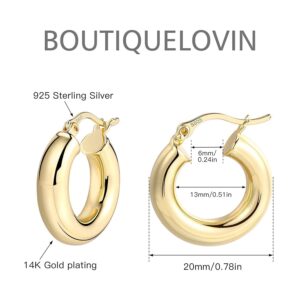 BOUTIQUELOVIN 14K Gold Plated Chunky Hoop Earrings for Women Lightweiht Tube Hoops Hypoallergenic Sterling Silver Post Thick Hoop Earrings