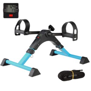 ipkig under desk bike pedal exerciser for arm/leg fitness folding mini exercise bike portable home desk cycle (blue)