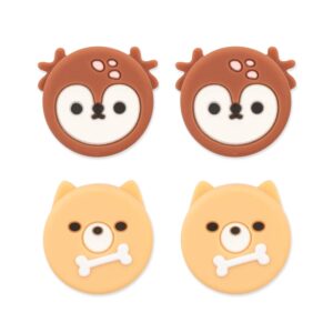 geekshare 4pcs cute animal theme thumb grip caps,soft silicone joystick cover compatible with nintendo switch/oled/switch lite - deer and dog