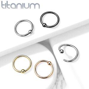 Amelia Fashion 20 Gauge Implant Grade Titanium Fixed Ball Hoop Rings 8mm Length (Choose Color) (Black)