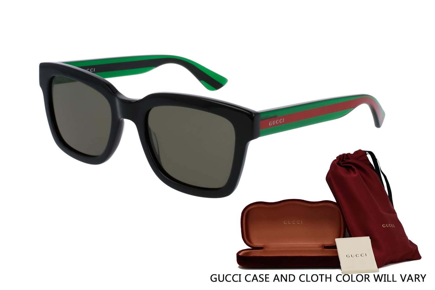 Gucci GG0001S 002 52M Black/Green/Green Rectangular Sunglasses For Men+ BUNDLE With Designer iWear Eyewear Kit