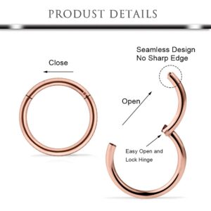 Hoeudjo Surgical Steel Hinged Clicker Segment Nose Rings Septum Clicker 16g 8mm Body Jewelry Lip Ear Piercing Earrings for Cartilage Helix Tragus Conch Daith Rook Lobe Snake Bite Women Men Rose Gold