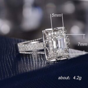 XIALV Exquisite Plated Silver Emerald Cut Square Cubic Zirconia Bridal Engagement Halo Ring for Women (US code 6)