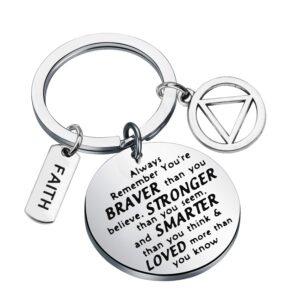 aa keychain sobriety gifts addiction recovery gifts alcoholics anonymous gifts you are braver stronger smarter than you think new beginnings gift (keychain)