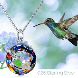 JUSTKIDSTOY Hummingbird Necklace Jewelry for Women 925 Sterling Silver Bird Pendant Necklace with Crystal Christmas Stocking Stuffer Gifts for Girls