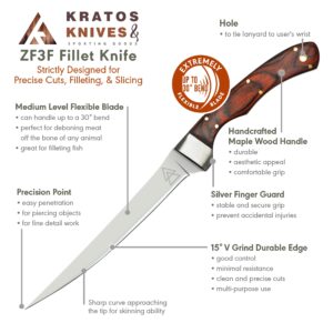 Bushcraft Fillet Knife, 12 Inch Fillet Knife for Fish, Fixed Blade Fish Fillet Knife, 440C Hardened Stainless Steel Boning Knife by Kratos - ZF3F