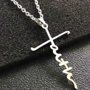 Jude Jewelers Stainless Steel Christian Cross Faith Word Church Prayer Religious Pendatn Necklace (Silver)