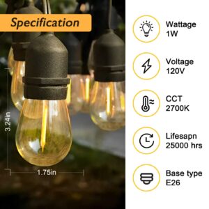 Jslinter S14 LED Bulbs, 25-Pack, 1W Energy-Efficient Outdoor String Lights, 2700K Warm White, Durable & Waterproof, E26 Base, Edison Vintage Ambiance, Ideal for Patio, Garden, and Party Lighting