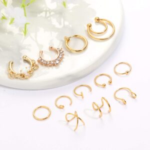 ORAZIO 12Pcs Fake Nose Rings Hoop Stainless Steel Faux Septum Piercing Clip On Nose Septum Ring Faux Non-Pierced Nose Rings Earrings Jewelry