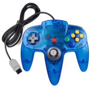 miadore classic n64 controller, wired n64 64-bit gamepad with upgraded joystick remote for n64 video games system n64 console-transparent blue