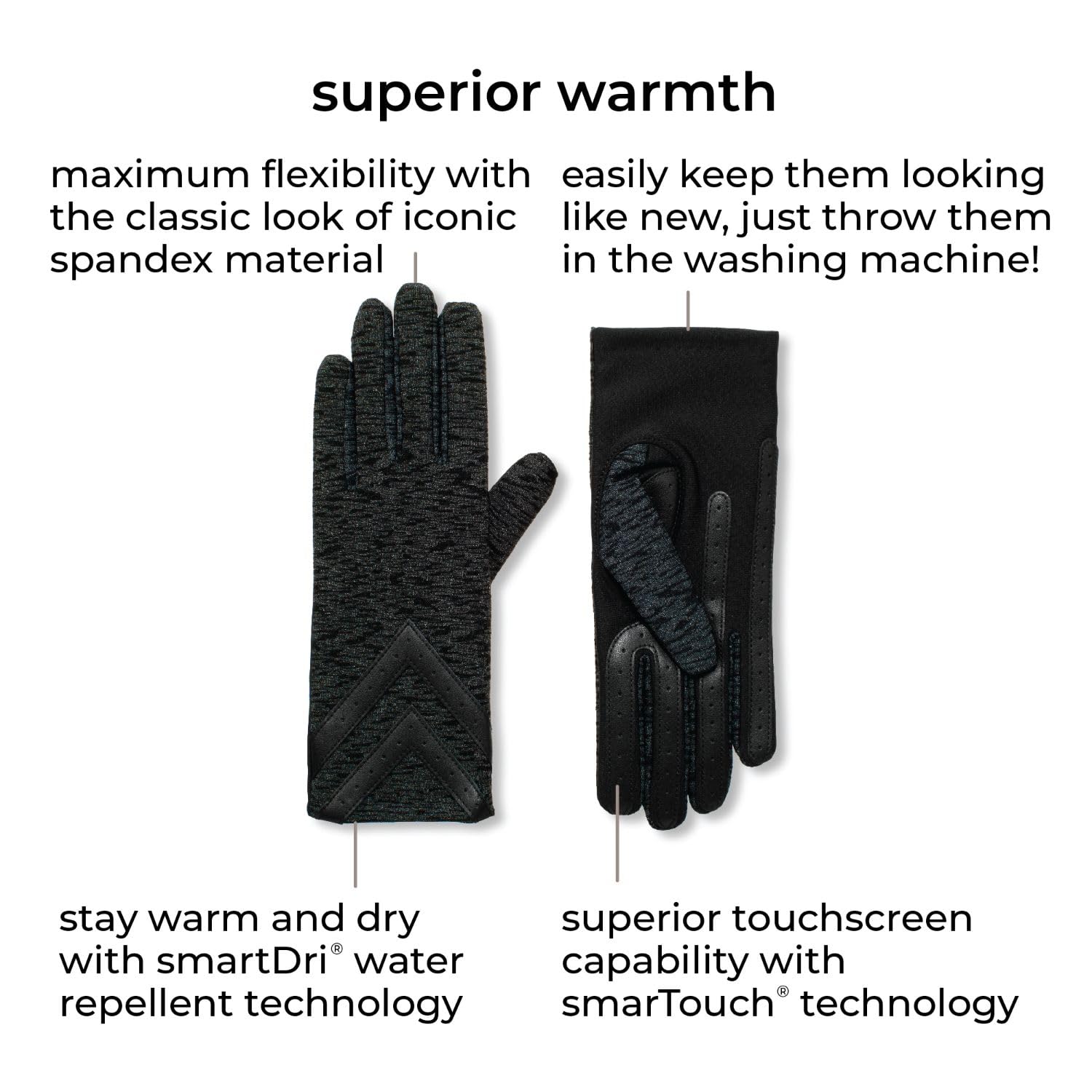 isotoner Womens Spandex Recycled Touchscreen Cold Weather Gloves with Warm Fleece Lining and Chevron Details