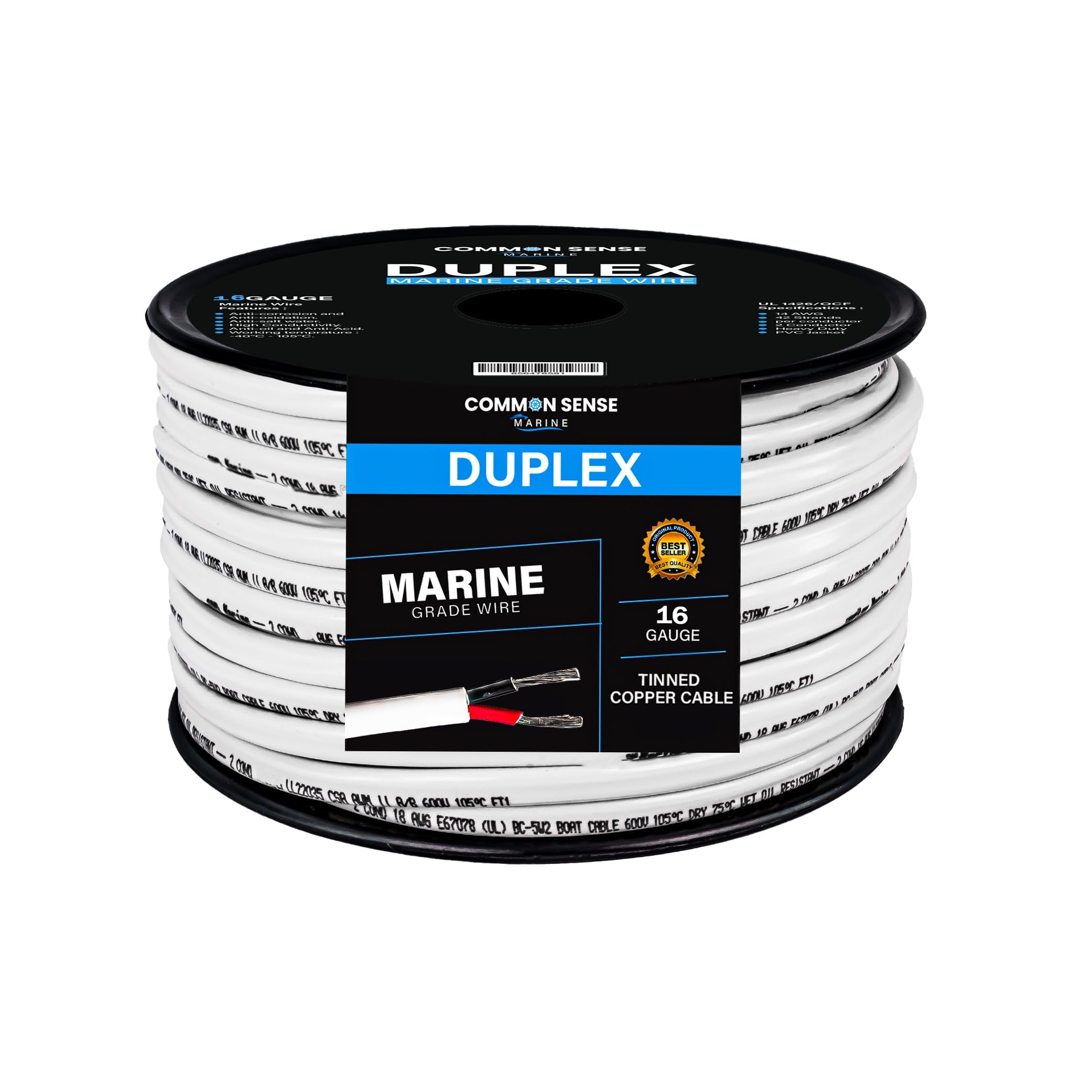 16 Gauge 2 Conductor Marine Wire - 1000 ft Duplex Flat Marine Grade Wire Tinned Copper Oxygen-Free Insulated - 16/2 AWG UL 1426 Standard PVC Wire for Boat, Automotive, Speakers, Camper & Trailers