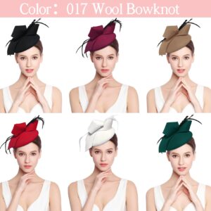 Z&X Wool Felt Fascinator Winter Women Elegant Pillbox Hat Bowknot Kentucky Derby Church Hat Retro Fedoras White