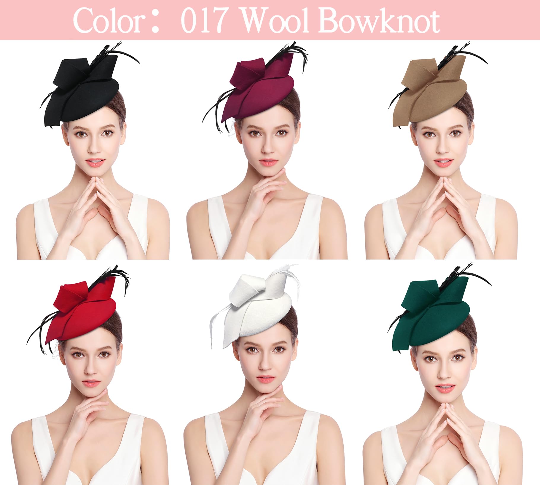 Z&X Wool Felt Fascinator Winter Women Elegant Pillbox Hat Bowknot Kentucky Derby Church Hat Retro Fedoras White