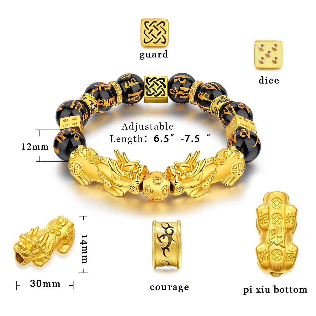 Feng Shui Black Obsidian Wealth Bracelet Necklace Pi Xiu Set for Women Men, Good Luck Necklace Feng Shui Bracelet