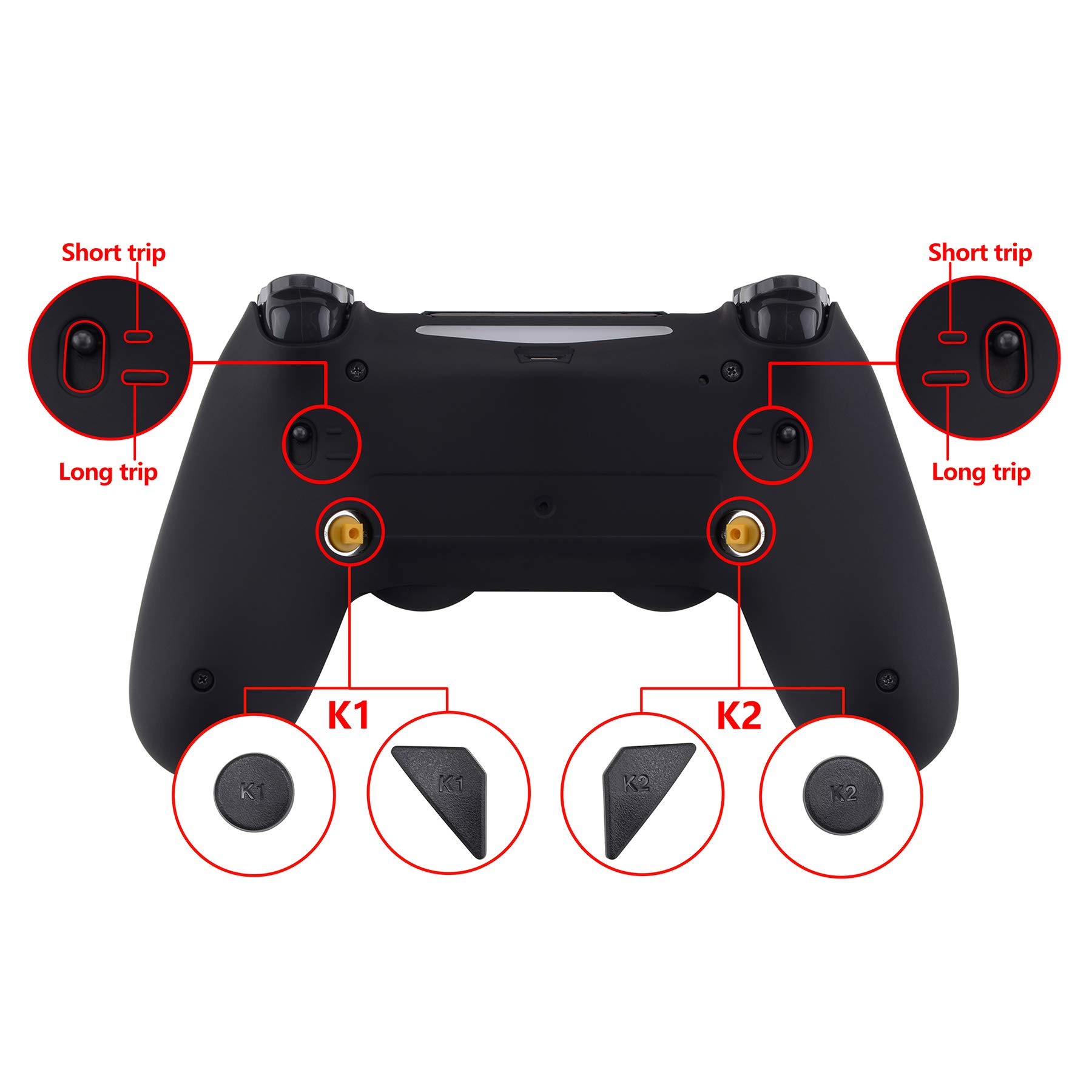 eXtremeRate Black Dawn 2.0 FlashShot Trigger Stop Remap Kit for PS4 CUH-ZCT2 Controller, Upgrade Board & Redesigned Back Shell & Back Buttons & Trigger Lock for ps4 Controller JDM 040/050/055