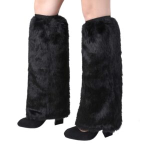 JANFINE Women's Fur Leg Warmers Boot Winter Faux Rabbit Fur Furry Fuzzy Leg Warmer Cuffs Cover For Women(40CM-Black)