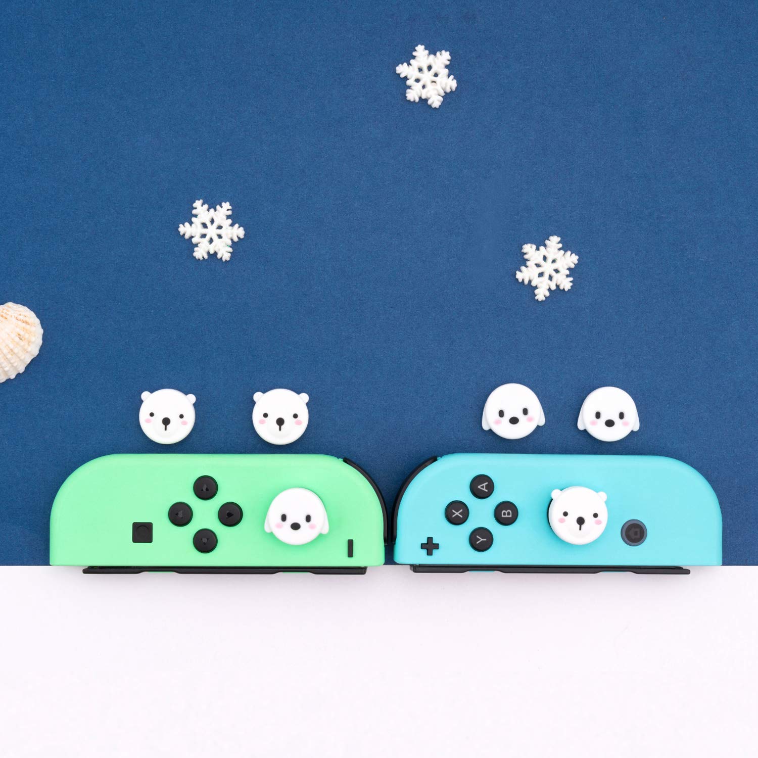 GeekShare 4PCS Cute Animal Theme Thumb Grip Caps,Soft Silicone Joystick Cover Compatible with Nintendo Switch/OLED/Switch Lite - Bear and Dog