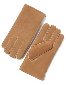 yiseven women's merino rugged sheepskin shearling leather gloves mittens sherpa fur cuff thick wool lined and heated warm for winter cold weather dress driving work new year gifts, camel medium