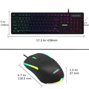 Philips Wired Gaming Keyboard and Mouse Combo, Quiet RGB Backlit Membrane Keyboard with LED Optical Mouse, Island Style- Chiclet Keys for Gaming, Business and Office