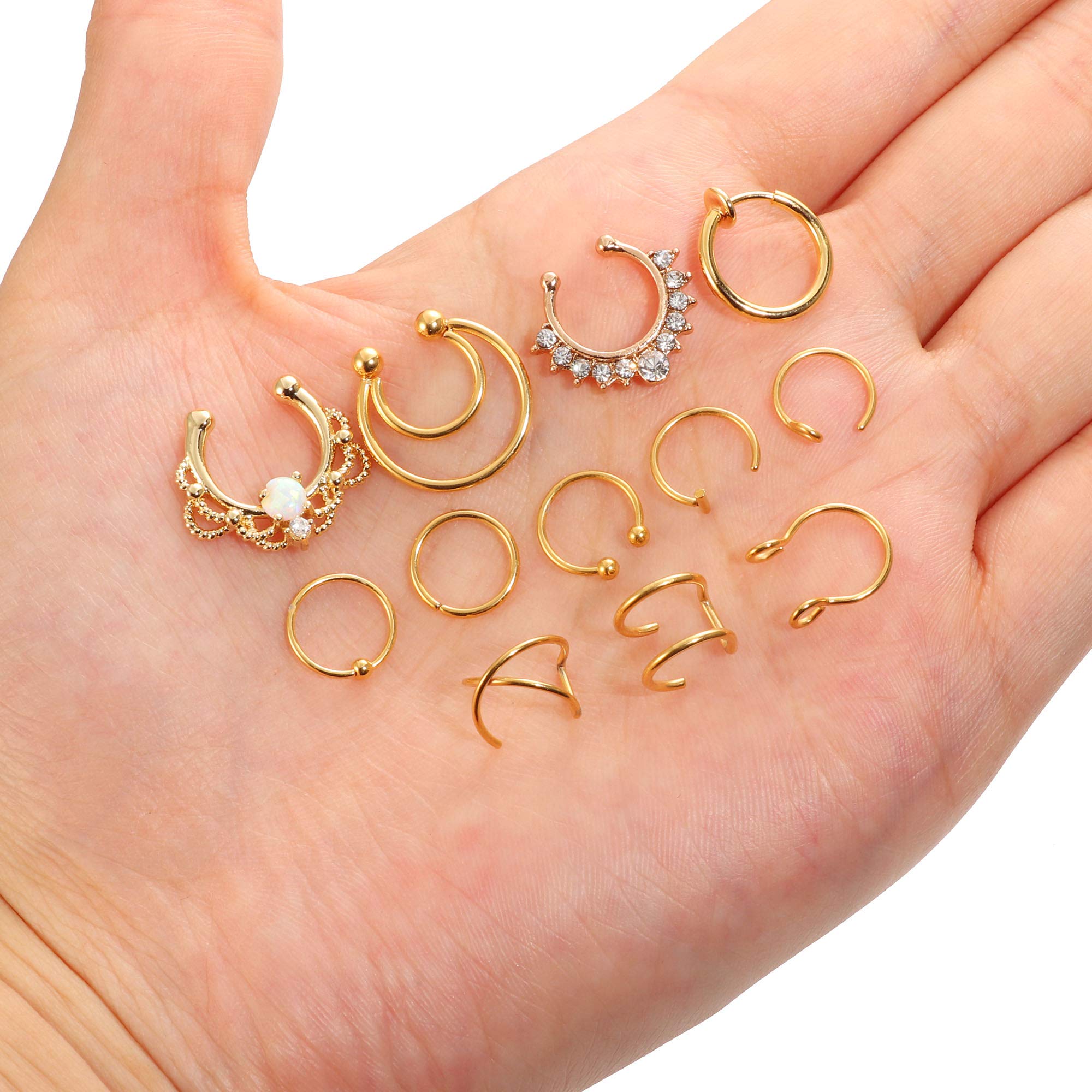 ORAZIO 12Pcs Fake Nose Rings Hoop Stainless Steel Faux Septum Piercing Clip On Nose Septum Ring Faux Non-Pierced Nose Rings Earrings Jewelry