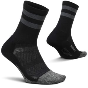 feetures elite light cushion mini crew sock - sport sock with targeted compression - large, dark gray (1 pair)