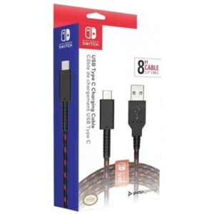 pdp gaming charge cable | 8 feet usb c charger: black/red - nintendo switch