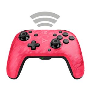 pdp gaming faceoff deluxe wireless switch pro controller - pink camo / camouflage - officially licensed by nintendo - customizable buttons, sticks, triggers, and paddles - motion sensing controllers