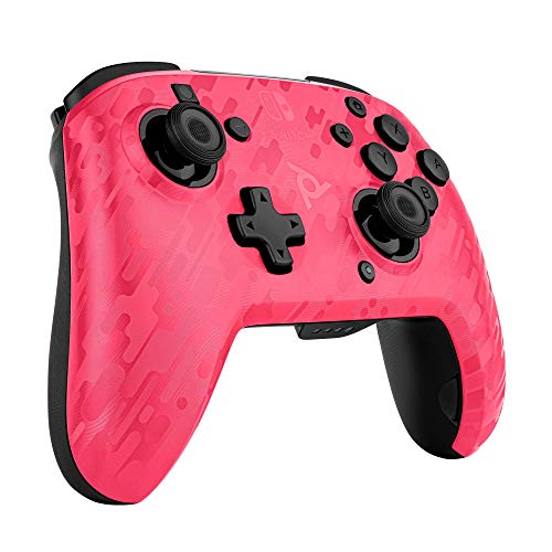 PDP Gaming Faceoff Deluxe Wireless Switch Pro Controller - Pink Camo / Camouflage - Officially Licensed by Nintendo - Customizable buttons, sticks, triggers, and paddles - Motion Sensing Controllers