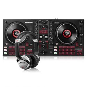 numark mixtrack platinum fx + hf125 - dj controller for serato dj with 4 deck control, dj mixer and audio interface, and professional dj headphones