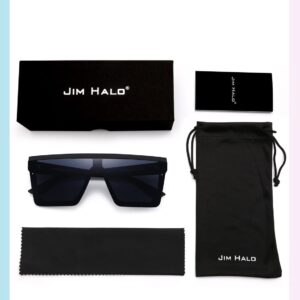 JIM HALO Flat Top Shield Sunglasses Square Mirror Rimless Glasses for Women Men (Matte Black Frame/Grey Lens)