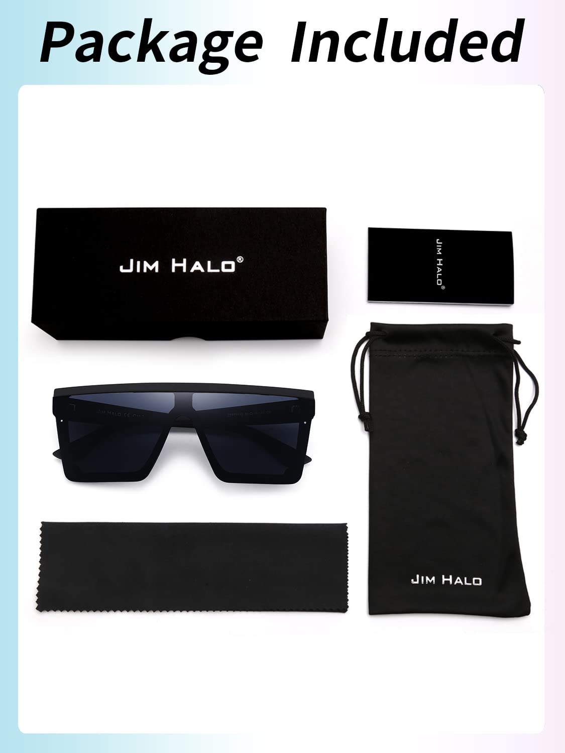 JIM HALO Flat Top Shield Sunglasses Square Mirror Rimless Glasses for Women Men (Matte Black Frame/Grey Lens)