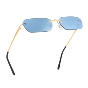 FEISEDY Rimless Sunglasses Y2K Sunglasses Retro Small Narrow Clear Eyewear Vintage Rectangle Sunglasses for Women Men B2643