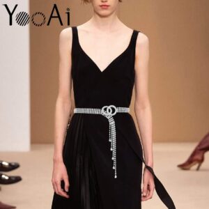 YooAi Crystal Waist Belt for Women Rhinestone Chain Belt O-Ring Waistband Belt for Dress Silver 135cm