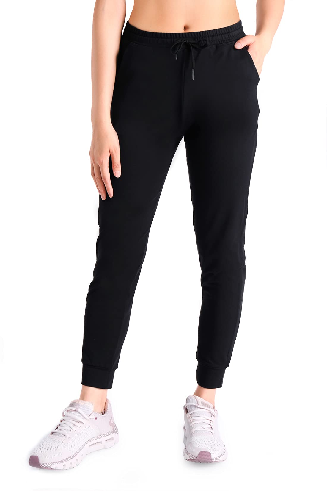 Yogipace Petite Women's Lightweight Anti-Shrink Active Joggers Lounge Sweatpants Yoga Jogger Pants,25",Black,Size XL