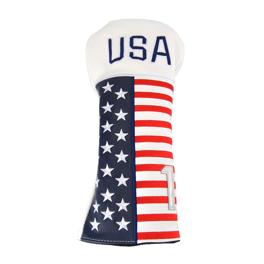 GOOACTION 1PC USA Golf Club Driver Head Cover with Creative Stars and Stripes American Flag Pattern Synthetic Leather Patriotic Golf Headcovers