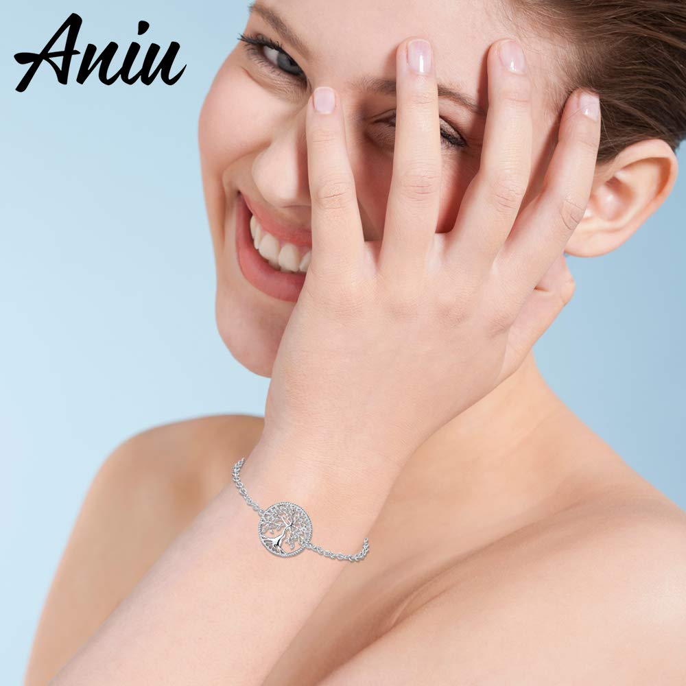 Aniu Tree of Life Bracelet for Women, S925 Sterling Silver Adjustable Chain Family Tree Jewelry for Mother's Day/Birthday/Anniversary(with Gift Box)