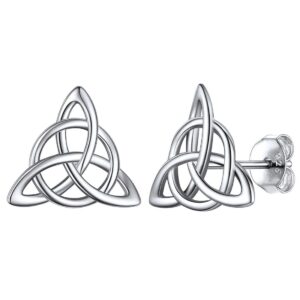 chicsilver celtic trinity knot earrings 925 sterling silver vintage triquetra triangle studs earrings good luck dainty small irish jewelry for women jewelry for mom gift