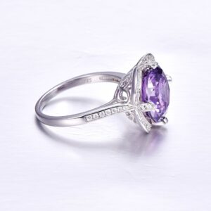 Merthus 10x10mm Round Simulated Amethyst 925 Sterling Silver Cocktail Flower Ring for Women Size 8