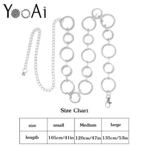 YooAi O-Ring Chain Belts Waist Belt Links for Women Metal Link Chain Gift Silver 135cm